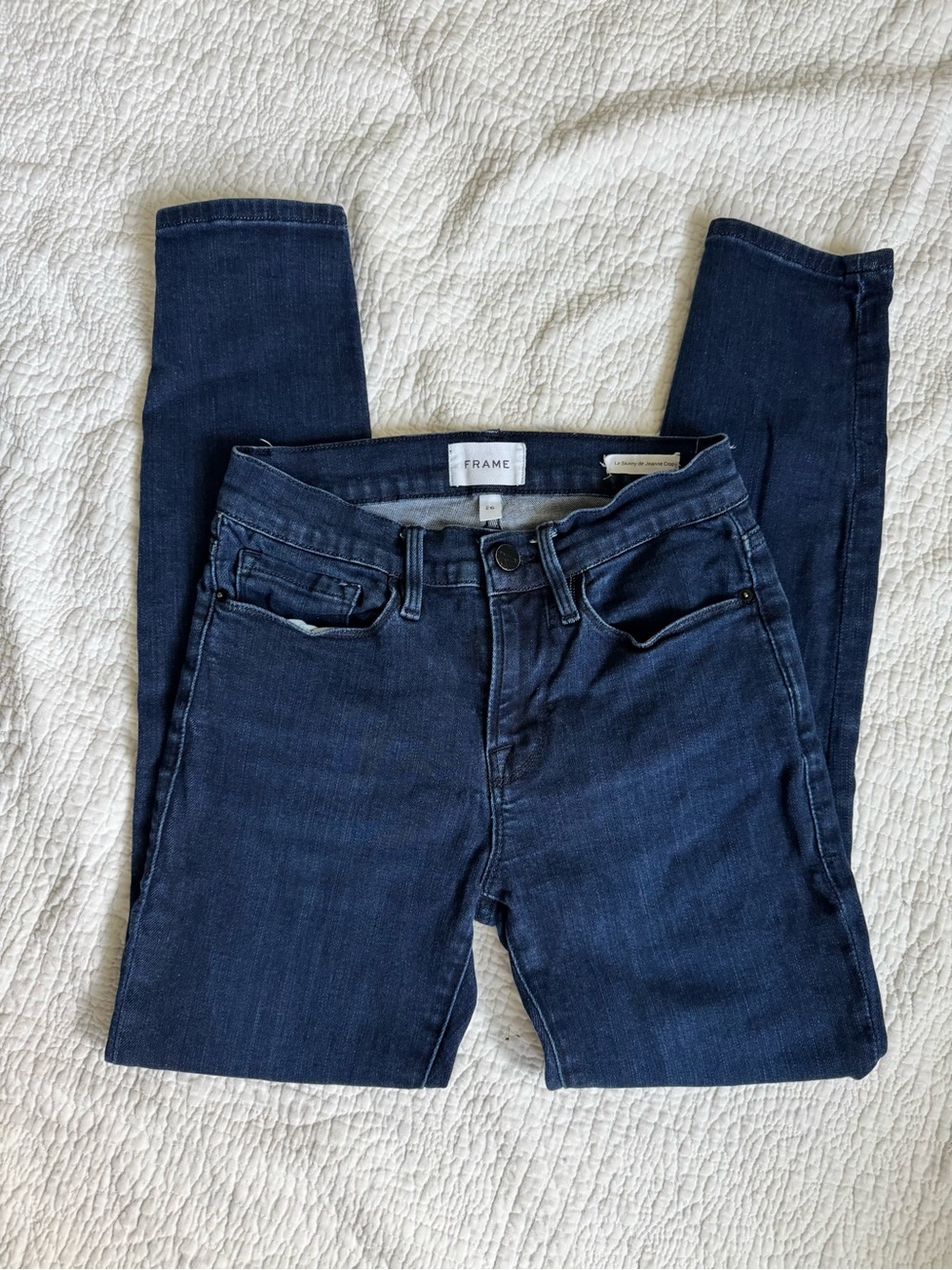 Frame Denim Le Skinny de Jeanne Crop Jeans in Dark Blue, Size 26